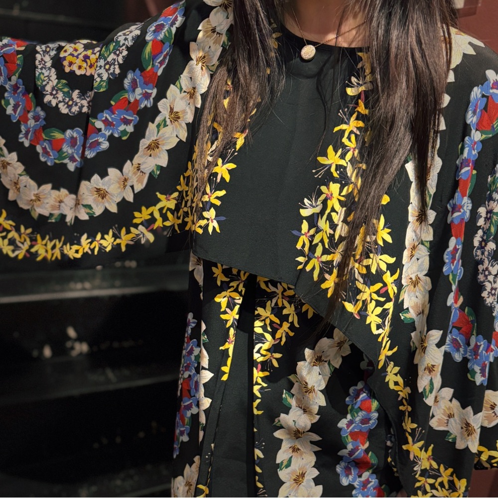 MSGM 100% Silk Printed Cape- Style Dress